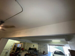 Newport Beach Luxury Home Sewage Backup Mold Inspection 3 Moldy Ceiling In A Garage With A Light Fixture Above, Highlighting The Deterioration And Neglect Of The Space.