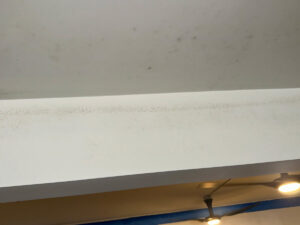 Newport Beach Luxury Home Sewage Backup Mold Inspection 9 White Ceiling Showing Patches Of Mold, Indicating Potential Moisture Issues In The Room.